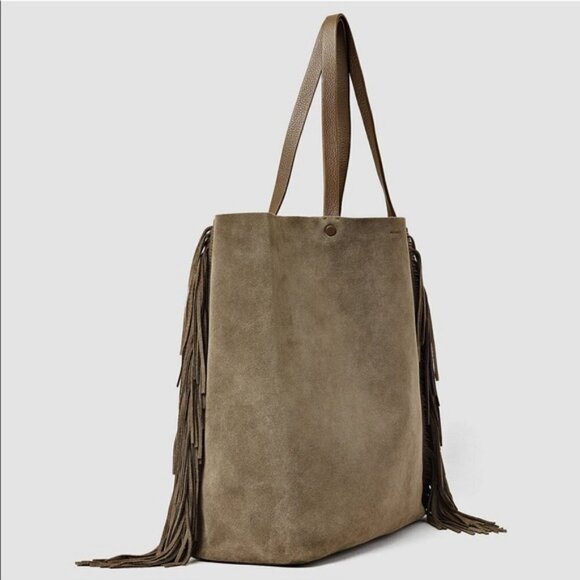All Saints Club Lea Fringe Tote, Khaki Olive - Picture 1 of 14
